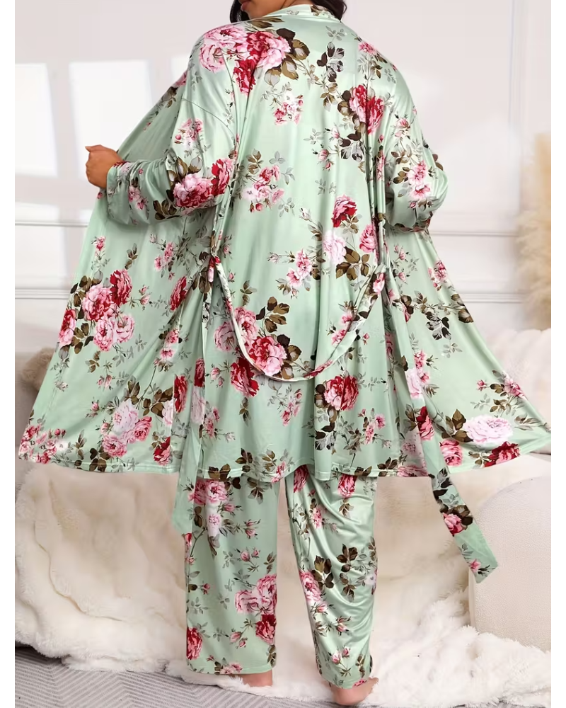 Comfy 3-Piece Pajama Set – Robe, Camisole & Long Pants