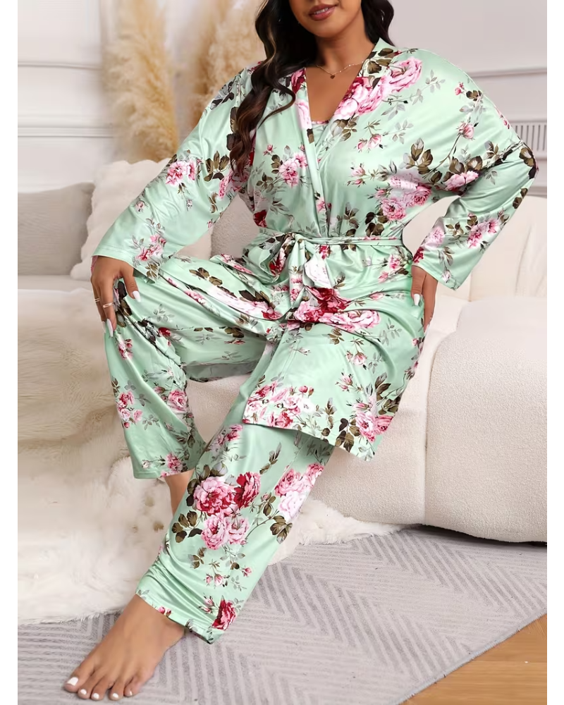 Comfy 3-Piece Pajama Set – Robe, Camisole & Long Pants