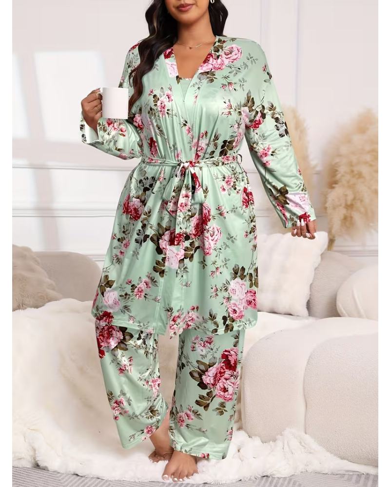 Comfy 3-Piece Pajama Set – Robe, Camisole & Long Pants