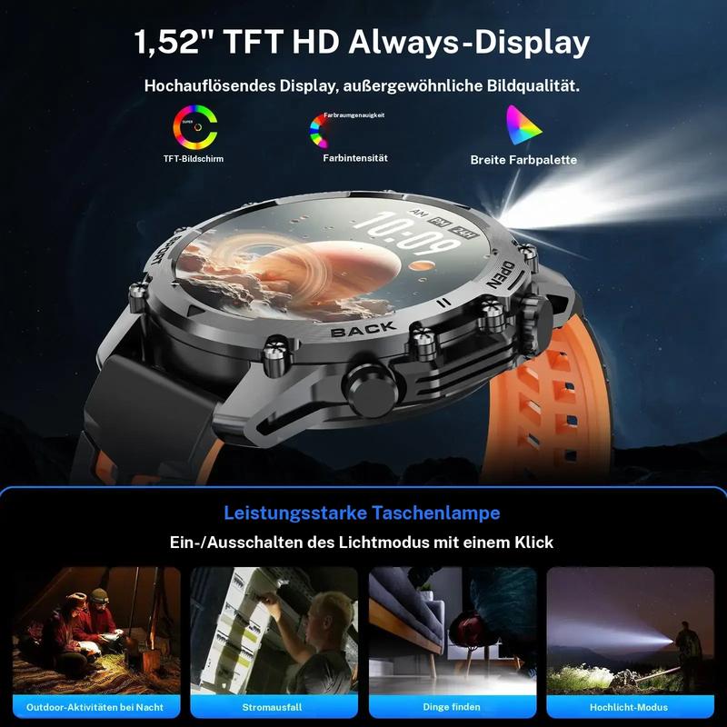 1.52" HD smartwatch for men – Phone calls and music control – Multiple sports modes – IP68 waterproof – Long battery life – Fitness watch for Android and iPhone