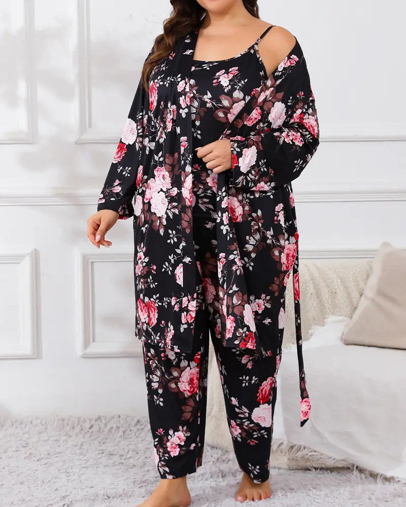 Comfy 3-Piece Pajama Set – Robe, Camisole & Long Pants