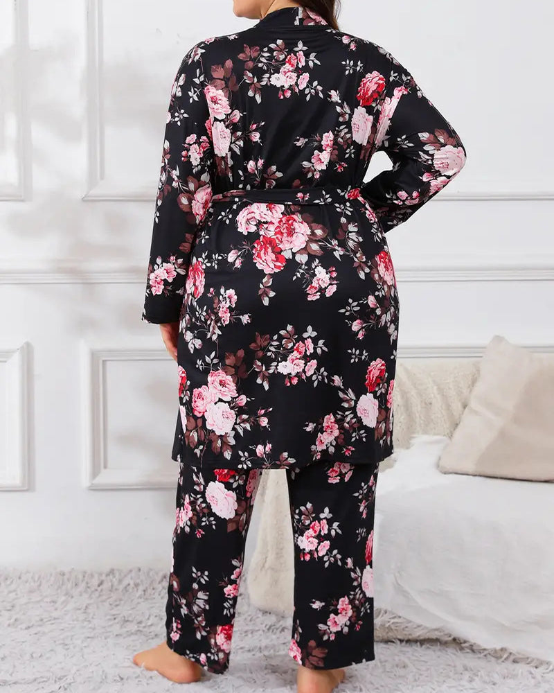 Comfy 3-Piece Pajama Set – Robe, Camisole & Long Pants