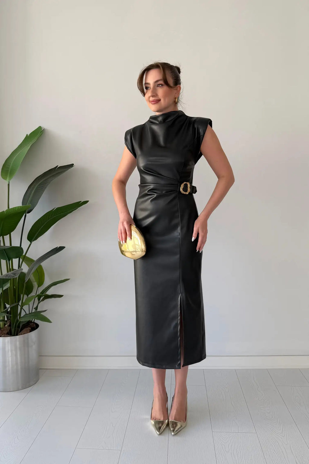 Elegant Leather Midi Dress