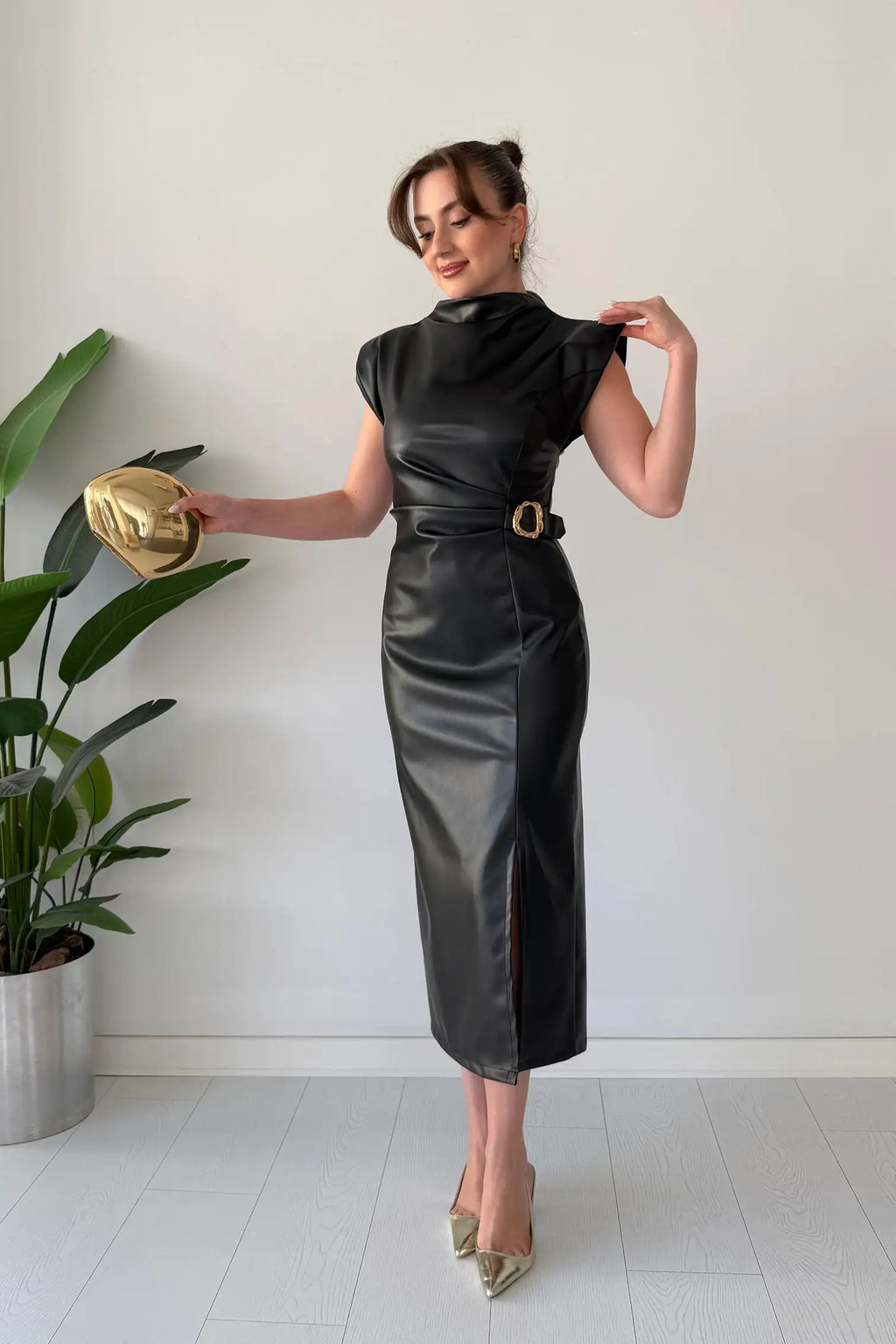 Elegant Leather Midi Dress