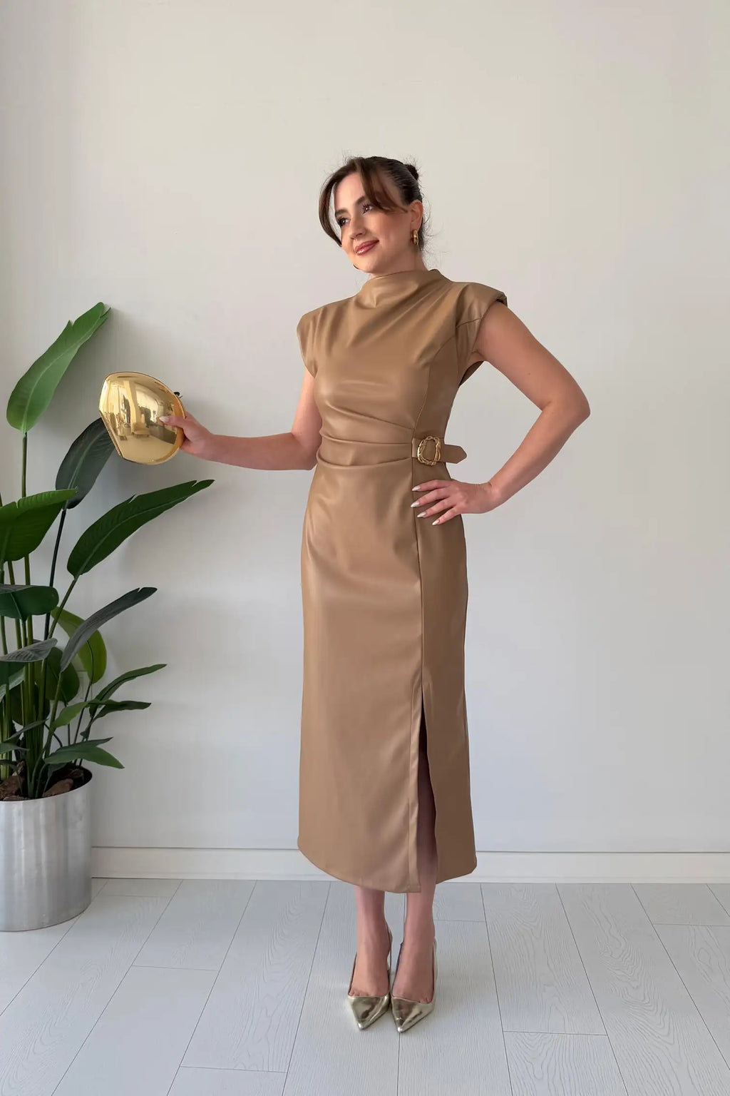 Elegant Leather Midi Dress