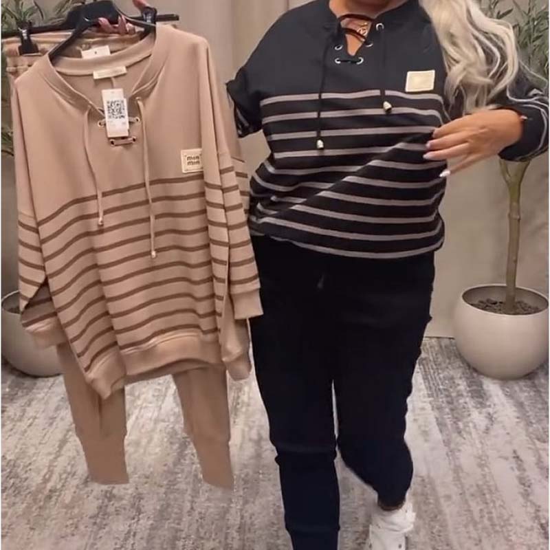 Casual Striped Top & Ankle-Length Pants Set