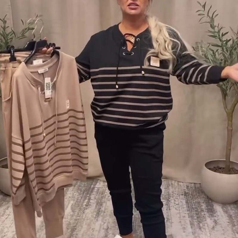 Casual Striped Top & Ankle-Length Pants Set