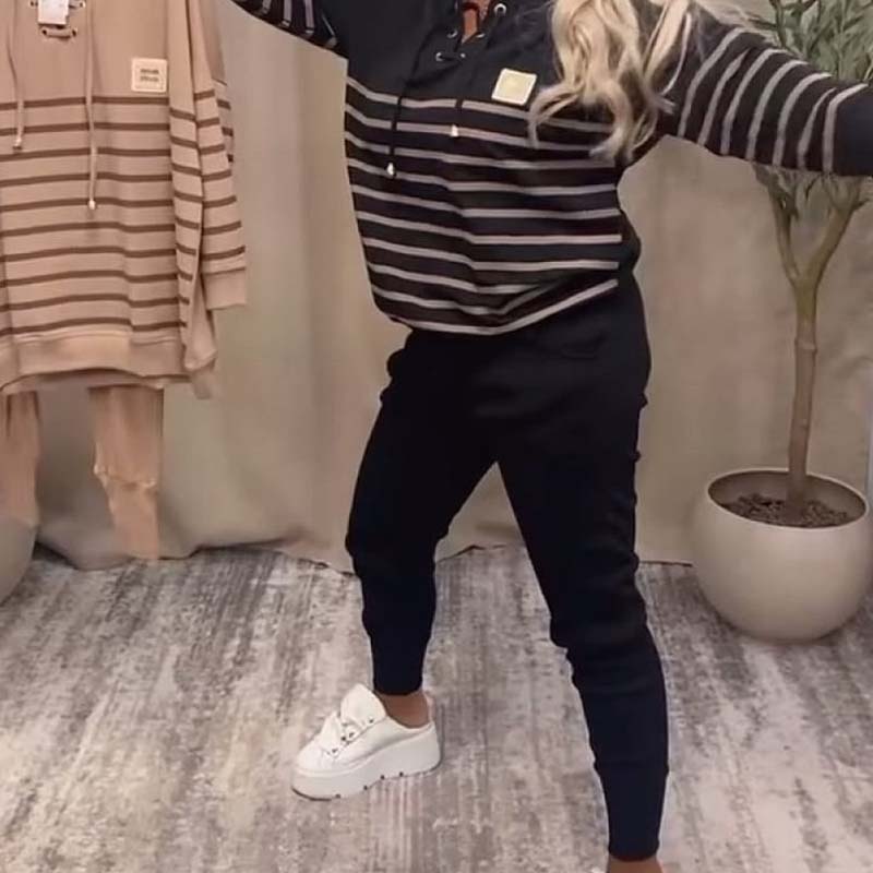 Casual Striped Top & Ankle-Length Pants Set