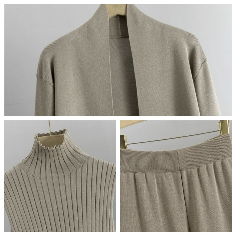 Fashion Trio - Sleeveless Tank Top, Cardigan, and Trousers