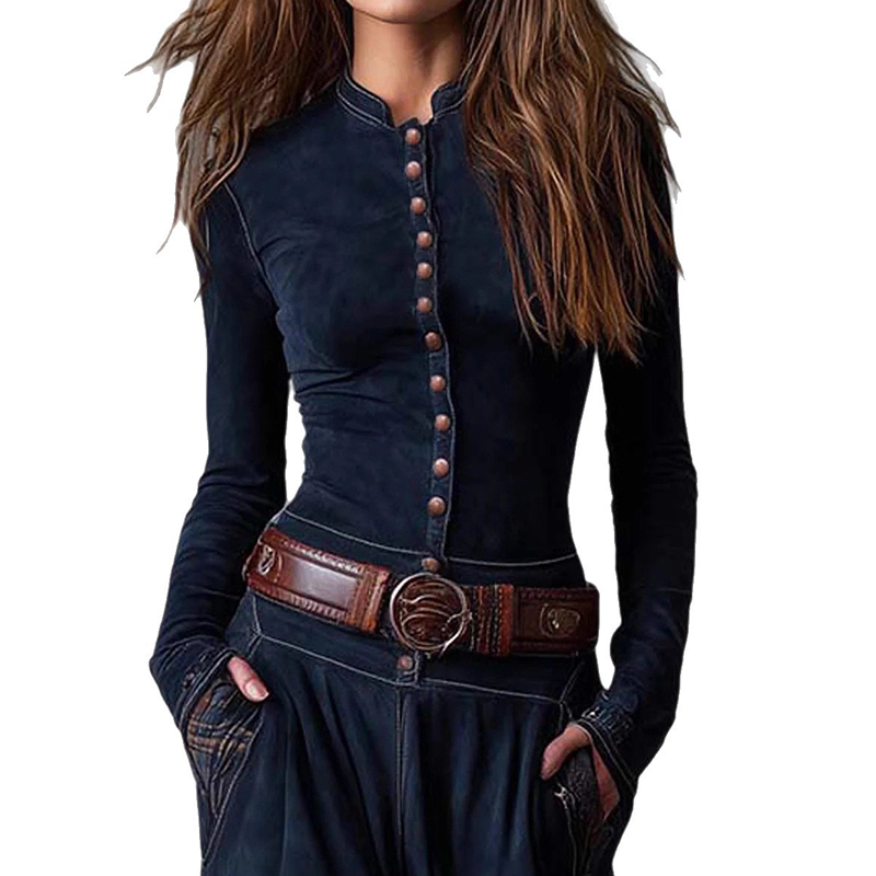 Vintage Stand Collar Button-Down Swing Dress