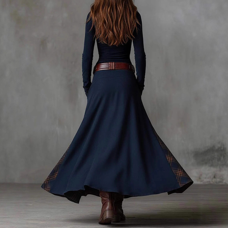 Vintage Stand Collar Button-Down Swing Dress