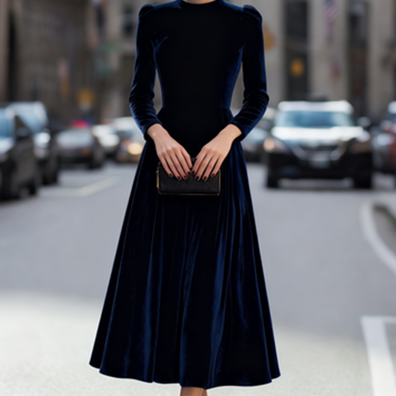 Elegant Long Sleeve A-Line Midi Dress