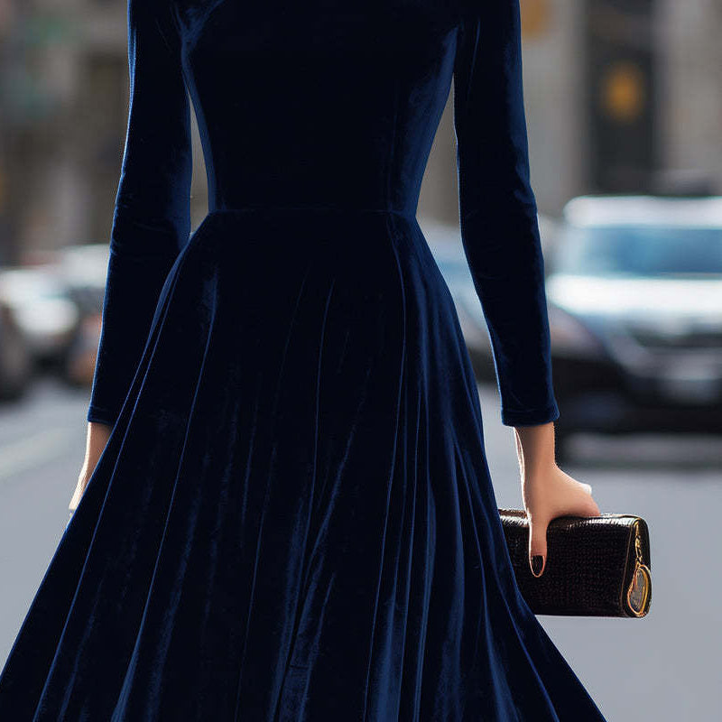 Elegant Long Sleeve A-Line Midi Dress