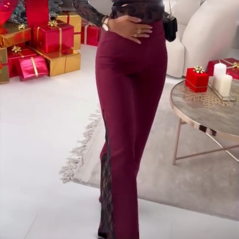 Women's Floral Lace High Waisted Bell Bottom Pants