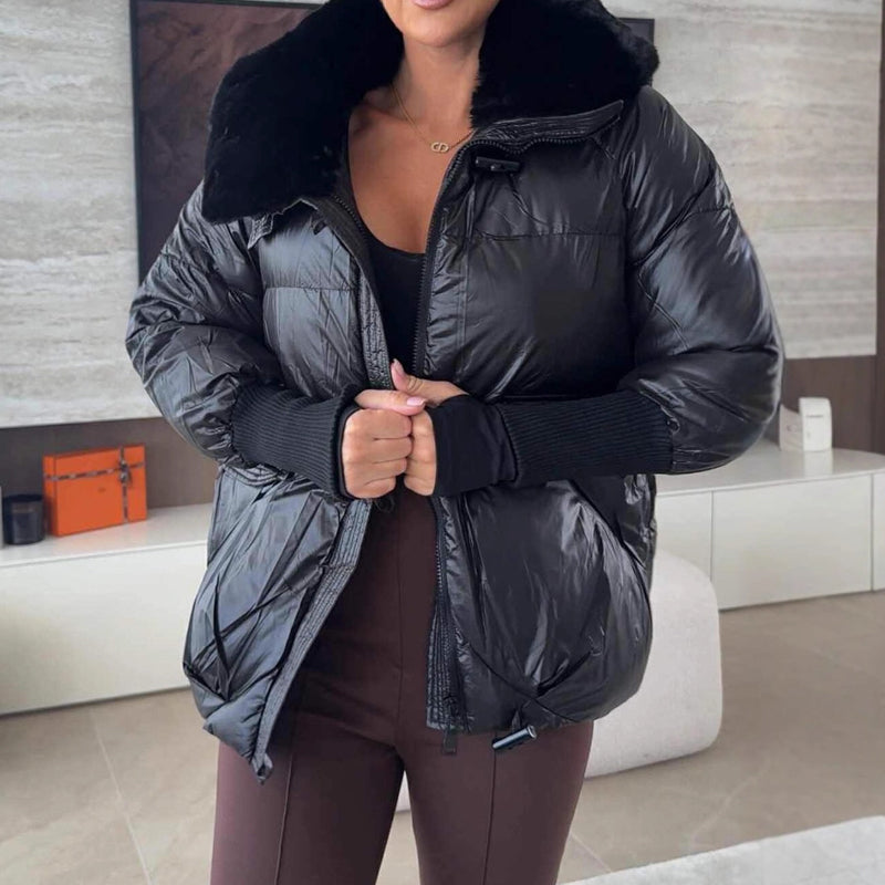 Women's Chic Puffer Jacket with Faux Fur Collar