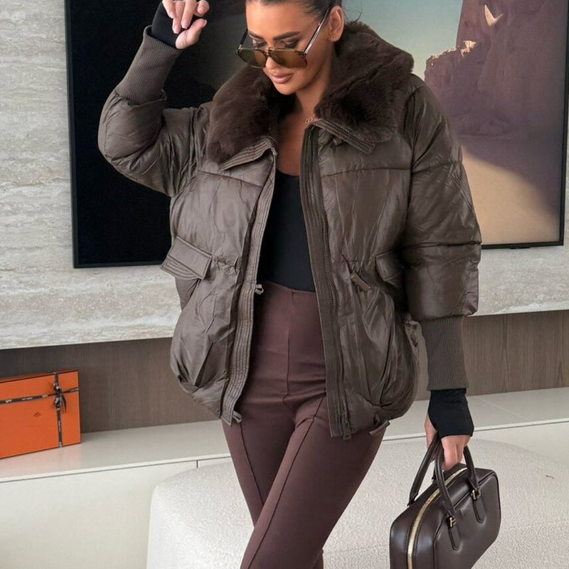 Women's Chic Puffer Jacket with Faux Fur Collar