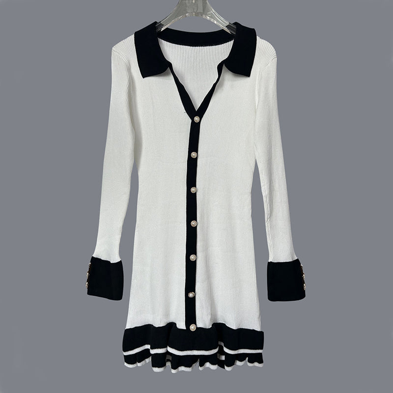 Women's Long Sleeve Ruffle Hem Knit Sweater Dress