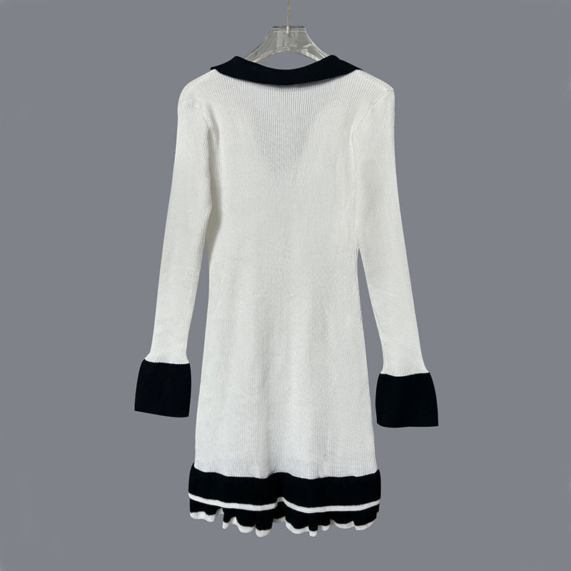 Women's Long Sleeve Ruffle Hem Knit Sweater Dress