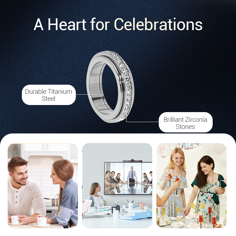 Titanium Steel Rotatable Spinner Ring with Zirconia