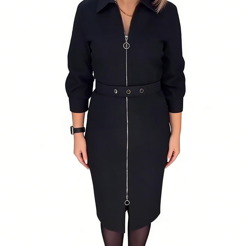Women's Long Sleeve Full Zip-Front Bodycon Dress