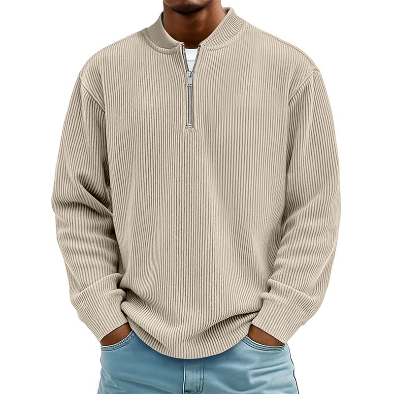 Men's Quarter-Zip Ribbed Long Sleeve Pullover🚛