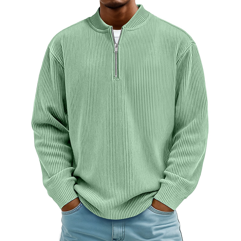 Men's Quarter-Zip Ribbed Long Sleeve Pullover🚛
