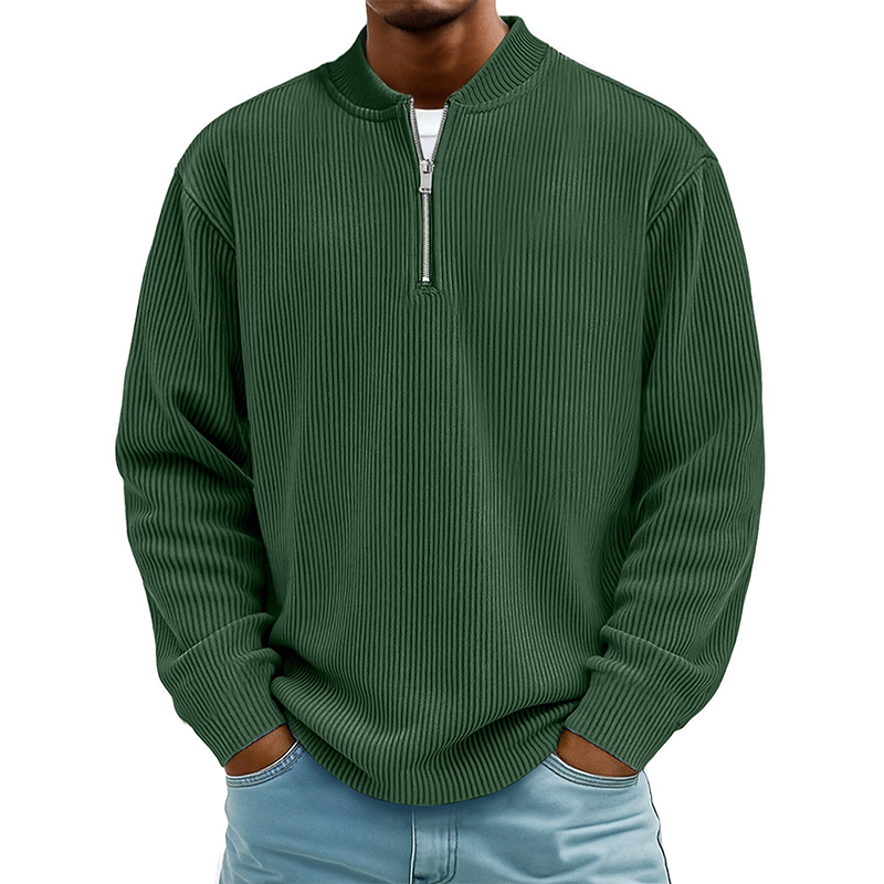 Men's Quarter-Zip Ribbed Long Sleeve Pullover🚛