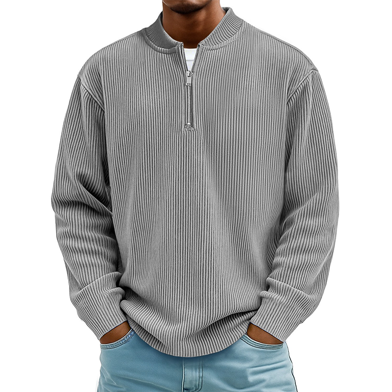 Men's Quarter-Zip Ribbed Long Sleeve Pullover🚛