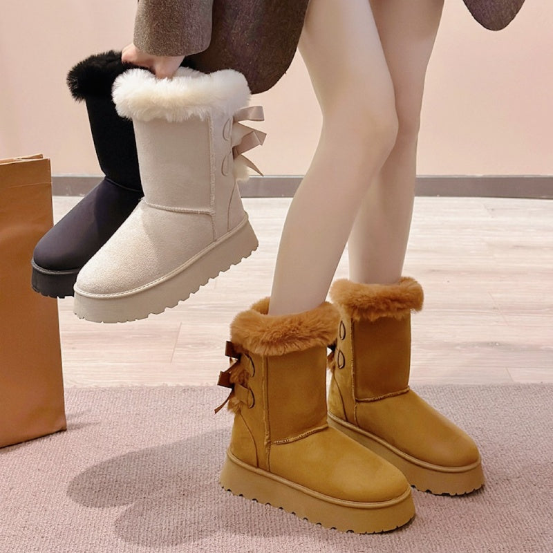 Women's Platform Snow Boots with Bow Detail