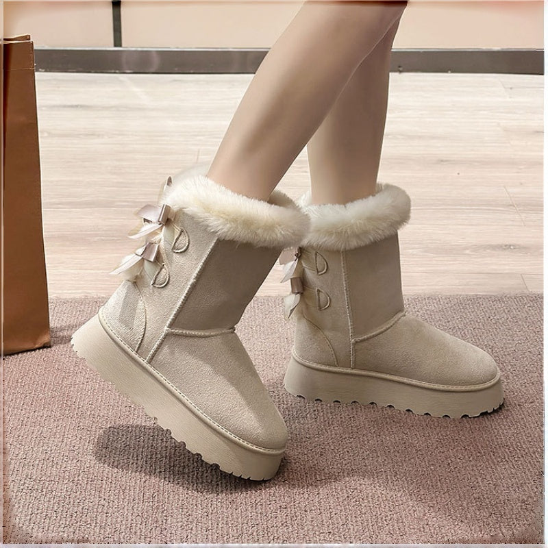 Women's Platform Snow Boots with Bow Detail