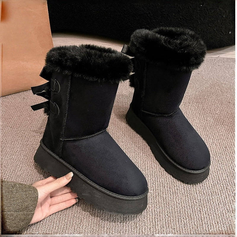 Women's Platform Snow Boots with Bow Detail