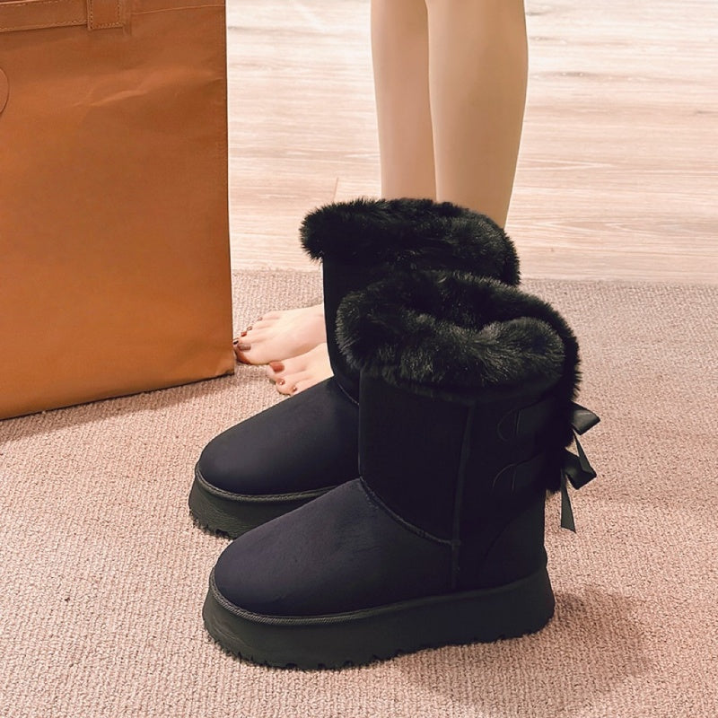 Women's Platform Snow Boots with Bow Detail