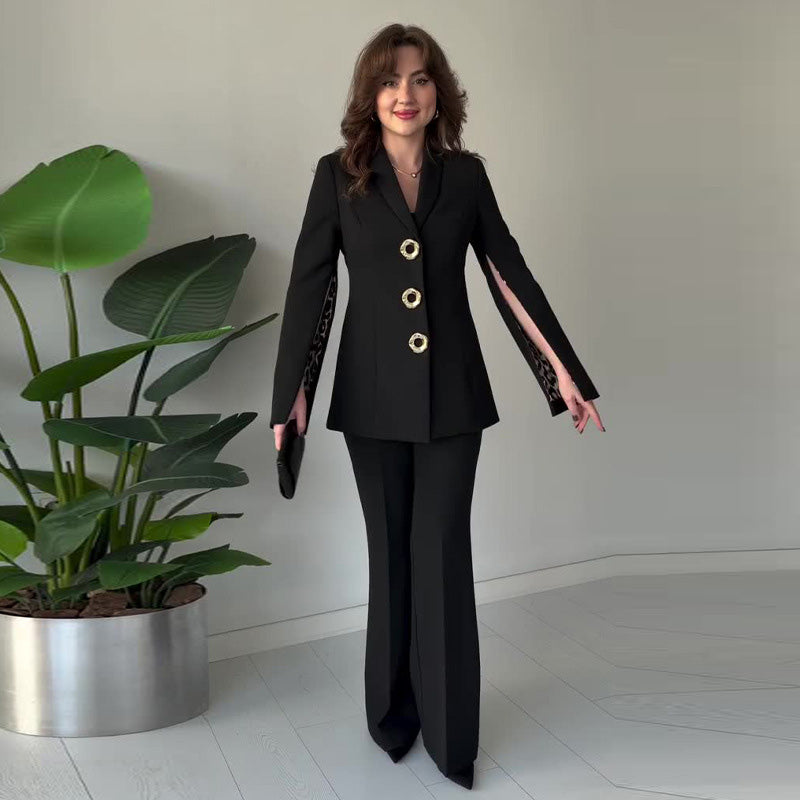Women's Elegant Split Sleeve Blazer & Pants 2-Piece Set