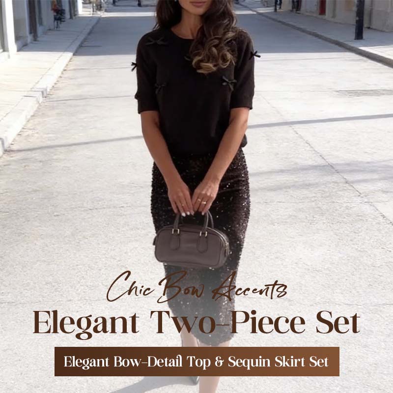Elegant Bow-Detail Top & Sequin Skirt Set