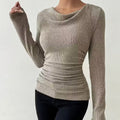 Women's Draped Neck Ruched Long-Sleeve Knit Tops