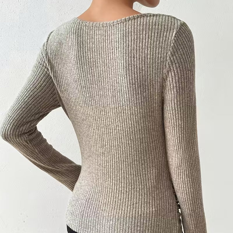 Women's Draped Neck Ruched Long-Sleeve Knit Tops