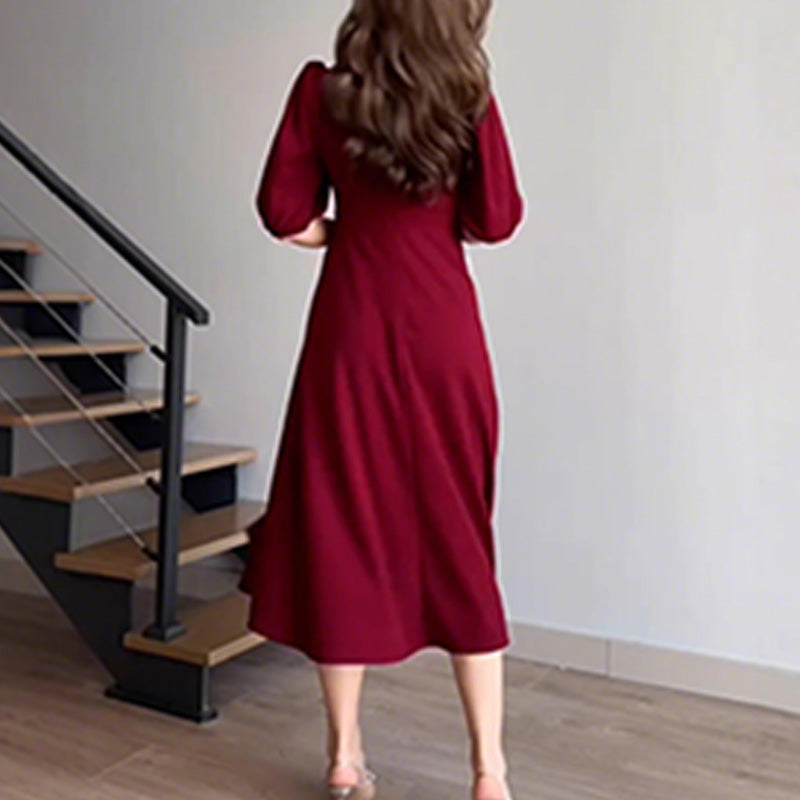 Women's Half-Sleeve A-Line Midi Dress with Bow