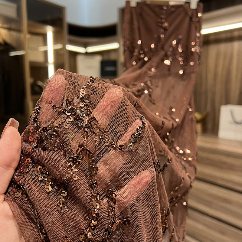 High-Waisted Mesh Skirt with Sequins