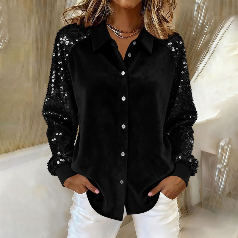 Women's Sequin Long Sleeve Button-Down Shirt
