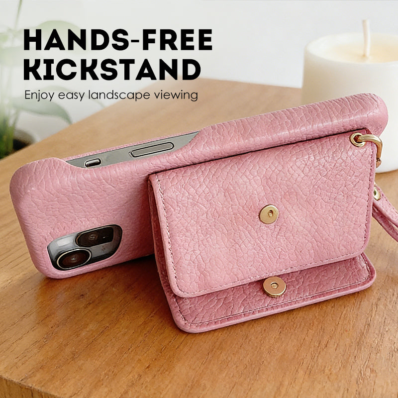 Protective Pink Wallet Phone Case with Mirror & Wristlet