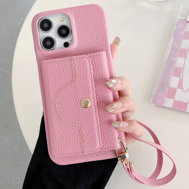 Protective Pink Wallet Phone Case with Mirror & Wristlet