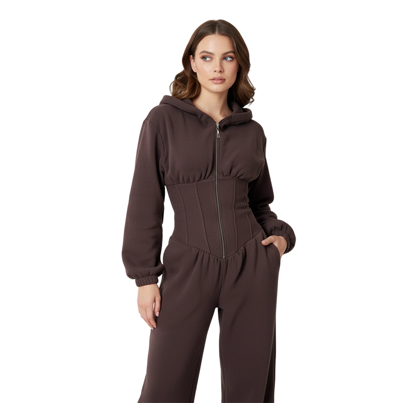 Warm Hooded Jumpsuit with Corset Waist