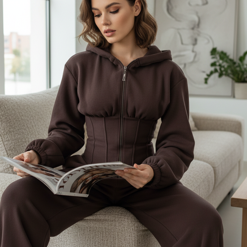 Warm Hooded Jumpsuit with Corset Waist