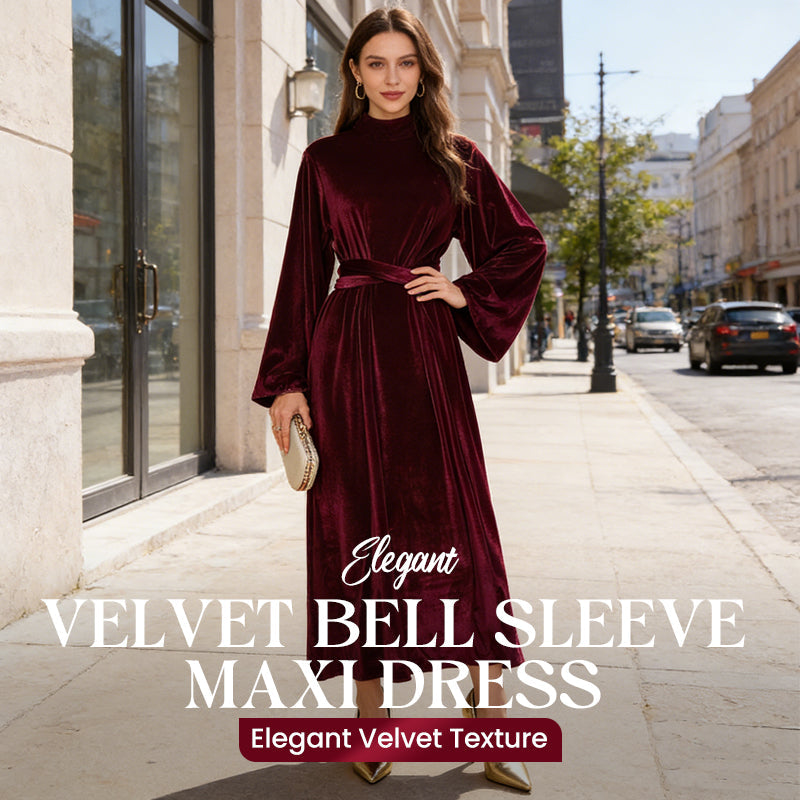 Elegant Velvet Bell Sleeve Maxi Dress