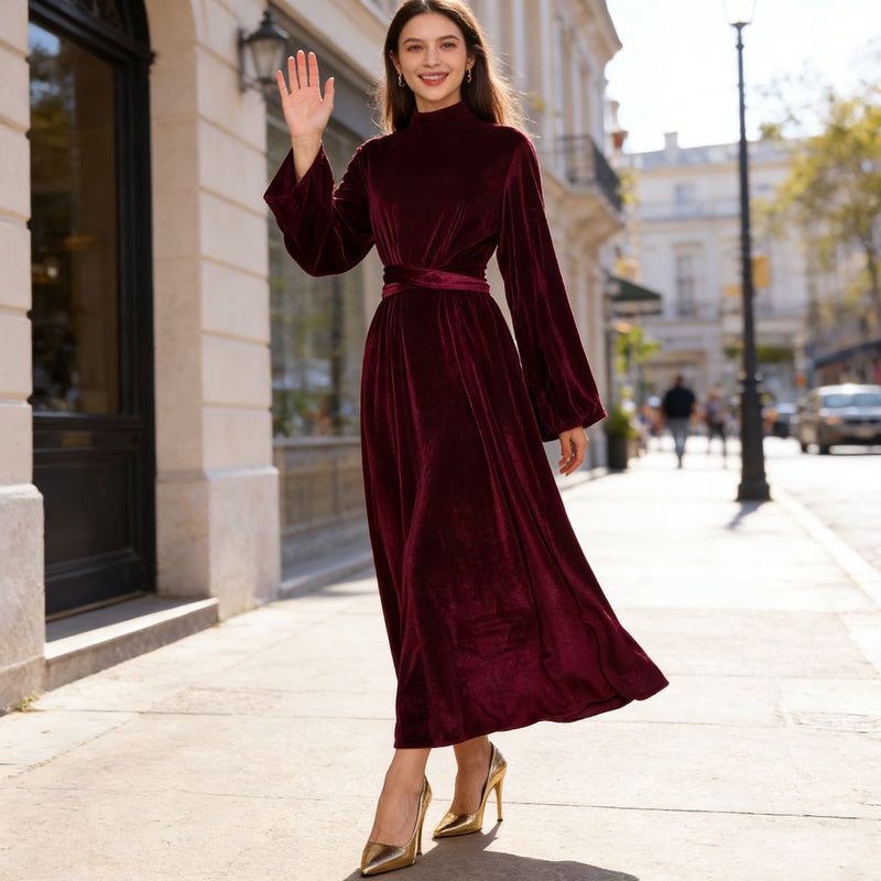 Elegant Velvet Bell Sleeve Maxi Dress