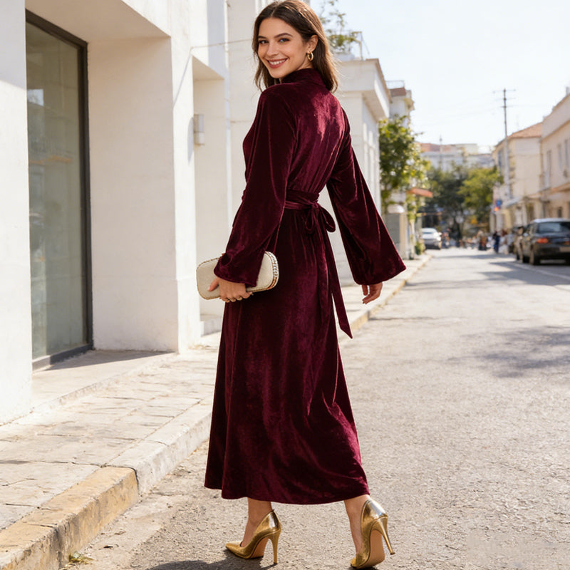 Elegant Velvet Bell Sleeve Maxi Dress