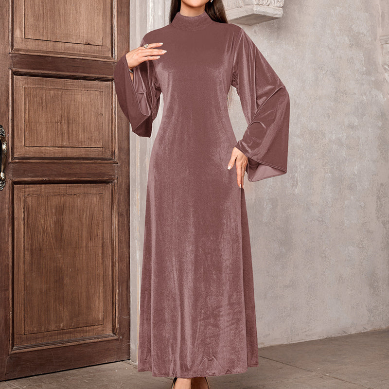 Elegant Velvet Bell Sleeve Maxi Dress
