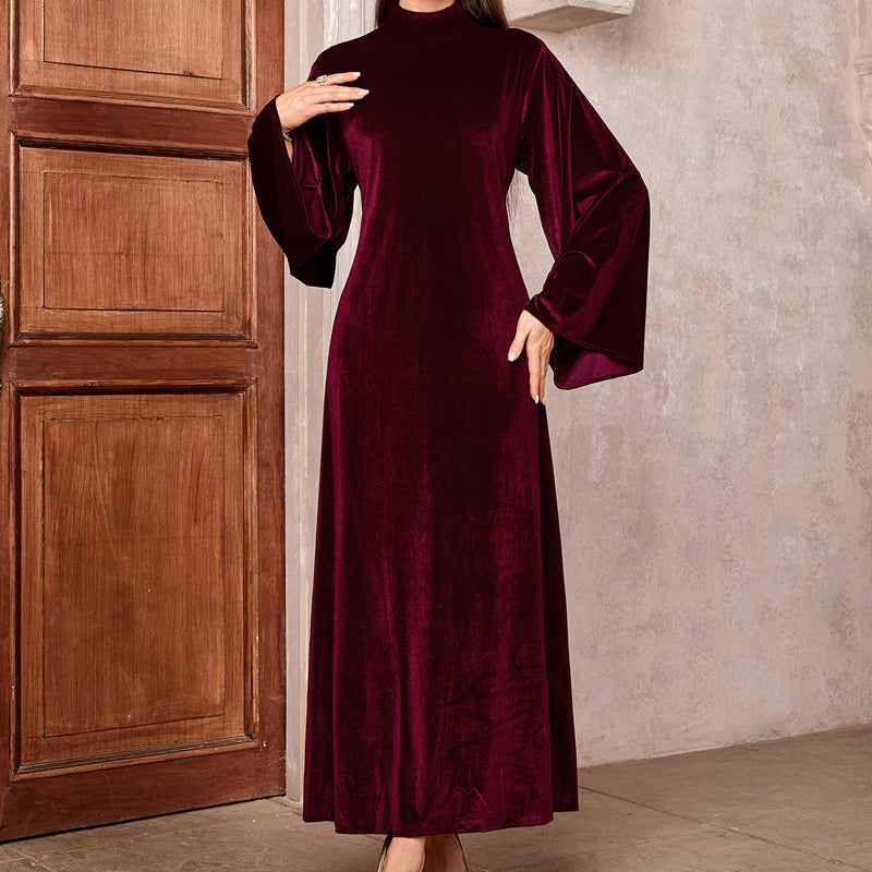 Elegant Velvet Bell Sleeve Maxi Dress