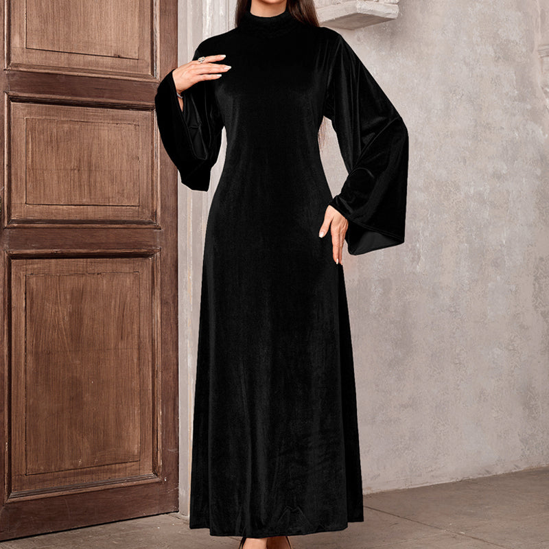 Elegant Velvet Bell Sleeve Maxi Dress