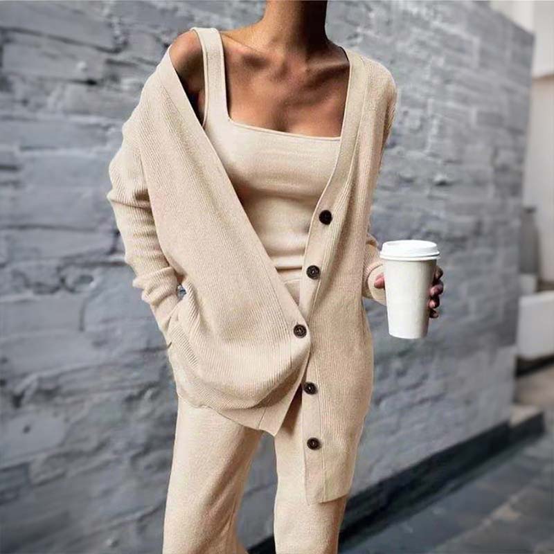 Women's Knit Cardigan, Vest & Pants Set
